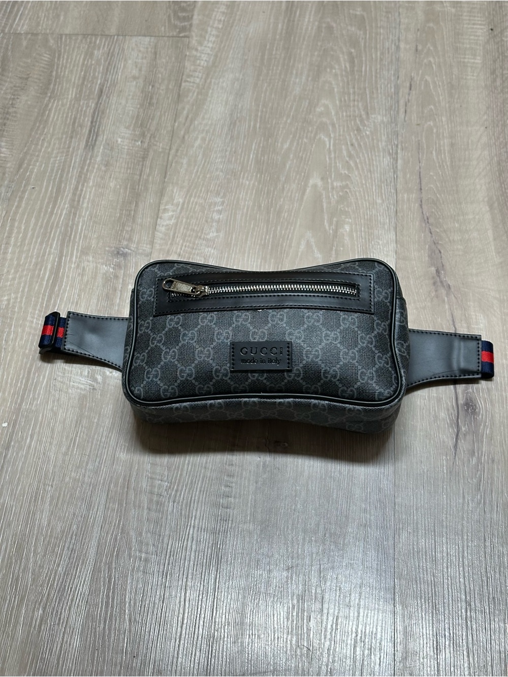 Charcoal Color Men’s /Womans Crossbody Bag Navy and Red Stripped Strap